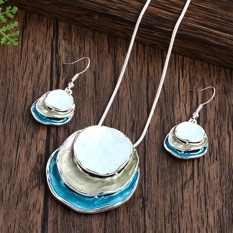 3pcs Bohemian Three-layer Round Zinc Alloy Enamel Jewelry Set